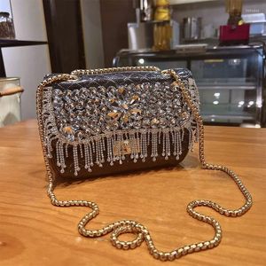 Evening Bags Autumn And Winter Rhinestone Tassels Rhombus Chain Small Square Bag Banquet Dress One-shoulder Cross-body Versatile Women's