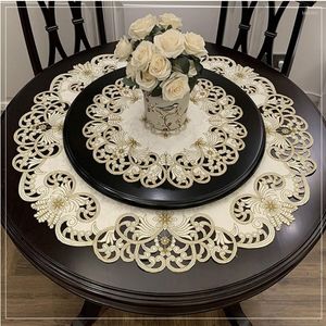 Table Cloth European Hand-hollowed Multi-size Tablecloth Bedroom Balcony Kitchen Small Round Cover Christmas Wedding Decoration