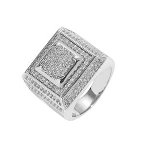 Hip hop Micro Diamond concentration Men's Ring Hiphop Square Ring Personalized Trendy Men Ring 18k True Gold Fill