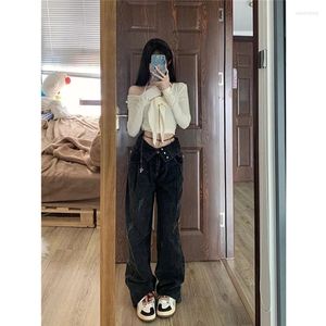 Women's Jeans Retro Wide Leg Women's Baggy Spring 2023 Design High Waist Straight Pants Autumn Washed Black Vintage Sexy