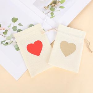 Prezent Delicate Heart Decoration Burlap Torby Linen Sraftstring Treat Party Party Party