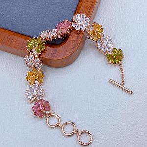 Braccialetti di collegamento Braccialetto di tormalina colorata di lusso per le donne Gioielleria raffinata Pietra preziosa naturale Taglio a cuore Argento 925 reale Regalo per feste Birthstone