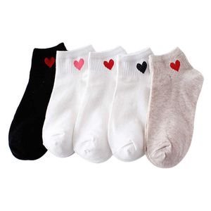 Meias meios 10pcs = 5 pares mulheres meias curtas coração vermelho colégio fofo feminino fresco algodão macio meias de algodão verão outono quente venda meninas meias meias sox p230511