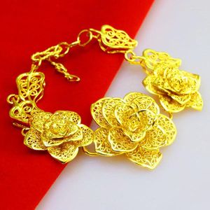 Link-Armbänder 24K vergoldetes europäisches und amerikanisches Armband Blumen-Braut-Hochzeitsschmuck für Frauen CHD21138