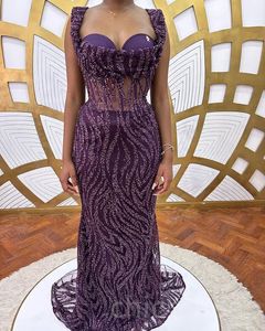 2023年5月Aso ebi Purple Mermaid Prom Dress Sopecinded Lace Invinging Formal Party Second Recestent Birthday Engagement Gowns ROBE DE SOIREE ZJ200