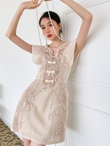 Casual Dresses Fashion Designer broderi Flower Flying Sleeve Dress High midja Mini Sweet Princess For Women 2023 M379