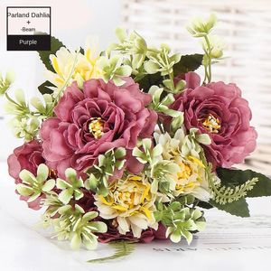 Decorative Flowers 1 Bouquet Camellia Artificial Peony Silk Rose Fake Wedding Flower DIY Home Garden Party Decoration