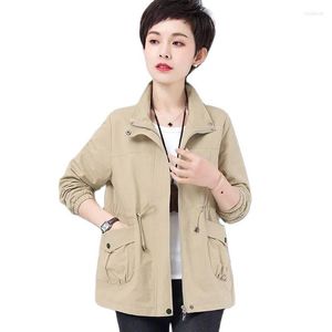 Women's Jackets Mother Short Coat Female 2023 Spring Autumn Korean Fashion Lining Windbreaker Drawstring Waist Stand Collar Jacket Tops 307