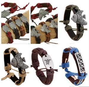 Man woman Antique Silver Cowhide bracelet 100% cowhide bracelet fish sea turtle leather Couple Bracelet Multiple Style Choices