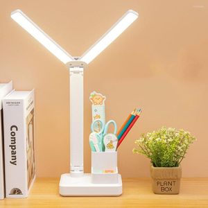 Luces nocturnas 32PCS LED USB Lámpara de escritorio recargable Mesa de doble cabeza Protección para los ojos Luz táctil regulable Lectura