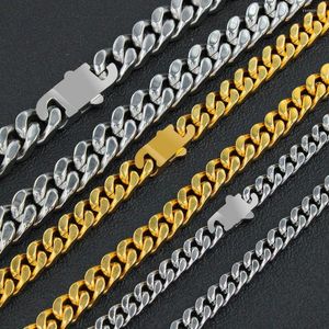 Kedjor 5mm/7mm/9mm/13mm halsband män rostfritt stål kubansk kedja punk hiphop tjock länk smidig guld silver färg smycken lås