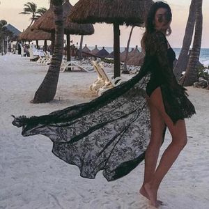 Cover-up sexy rendas crochê praia bikini cobrir feminino longo maxi vestido oco para fora solto robe sarong kaftan maiô beach wear