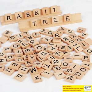 100pcsset alfabeto in legno Scrabble piastrelle nere lettere numeri per artigianato in legno RRB15679