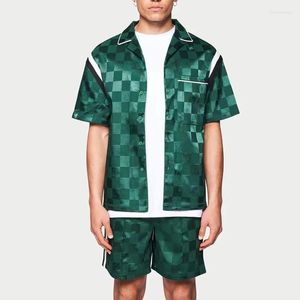 Herren-Trainingsanzüge, Herren-Set, Trainingsanzug, 3D-Plaid-Druck, Sport, Herren, Umlegekragen, Hemden und Shorts, trendige Mode, coole Sportbekleidung