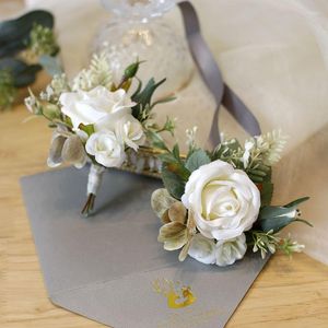 Decorative Flowers Boutonniere Corsage Pin Buttonhole Men Wedding Bracelet Bridesmaid Witness