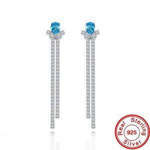 Brincos de diamante aquamarina de borla Aquamarine 100% real 925 Sterling Silver Party Wedding Drop -briols Brincos para mulheres jóias de noiva