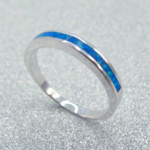 Cluster Rings Fashion Jewelry Silver Band för kvinnor 925 Sterling Blue Color Stone Round Setting Wedding Present 7/9