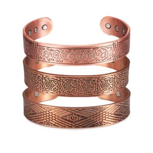 Charm Bracelets Magnetic Pure Copper Men Benefits Energy Adjustable Cuff Male Vintage 15mm Wide Bangles Mens 230511