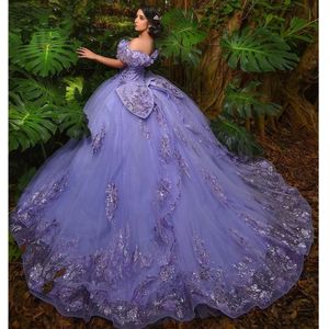 Lilac Lavender princess Quinceanera Dresses 2023 Beaded Fishbone Off Shoulder Lace-up corset prom Sweet 16 Dress Vestidos