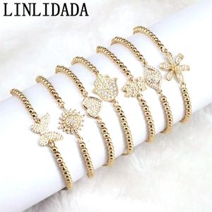 Kette 10 Stücke Großhandel Gold Farbe Micro Pave CZ Stecker Perlen Armband Für Frauen Einstellbare Schmuck 230511