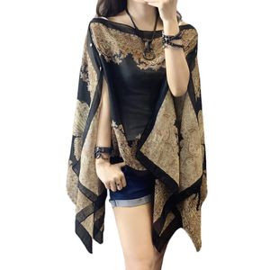 Badkläder Summer Woman Chiffon Fabala Flower Shawl Loose Cover Ups Long Sleeve Shirts Thin Plus Size Scarf Bluses Sun Protection Shawl