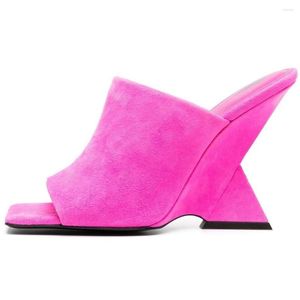 Dress Shoes Women Strange Heels Suede Unique Wedge Heel Sandals Square Open Toe Summer Custom Colors Slides Slippers