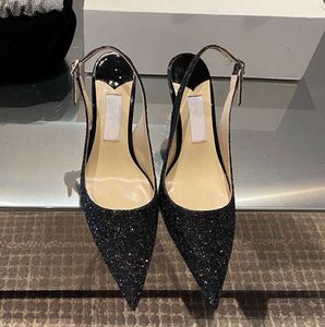 new 23ss Dress Shoes wedding date party pointed toes heels fashion brand sparkle pointy Glitter womens heel