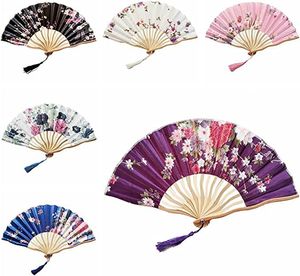Vintage Silk Folding Fan Retro Chinese Japanese Bamboo Folding Fan Tassel Dance Hand Fan Home Decoration Ornament Craft Gift