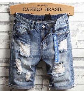 Men's Shorts Men Holes Denim Shorts Summer Light Blue Short Jeans Good Quality Men Cotton Straight Jeans Shorts Streetwear Solid Jeans Size36 230511