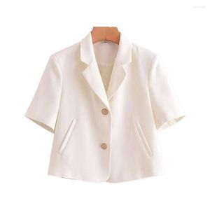 Women's Suits Women's 2023 Summer Fashion Solid Gold Button Short Sleeve Suit Top Retro Casual And Unique Female Coat