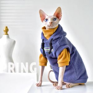 Одежда Одежда для кошек сфинкса, зимние теплые толстовки для кошек, модные рубашки без рукавов в полоску с высоким воротником, толстовка для кошек, одежда для домашних кошек