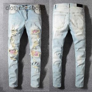 Jeans Jeans Jeans Jean Amirres jeans calças 589 High Street Moda Jeans Trend Trend Patch Broken Splice Slim Fit 5ktw
