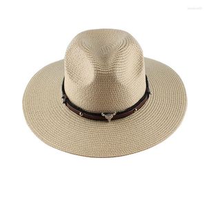 Basker 58-60 cm Western Cowgirl Hat Natural Panama Soft Shaped Straw Hats Women Tide Summer Outdoor Casual Men Jazz Beach Sun Cap