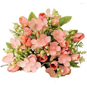 Kwiaty dekoracyjne 1PCS różowe róże sztuczne jedwabne głowy na ślub dom do domu