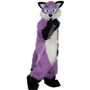Purple Woolly fox dog Wolf Mascot Costume Top Cartoon Anime theme character Carnival Unisex Adults Size Christmas Birthday Party Outdoor Outfit Suit