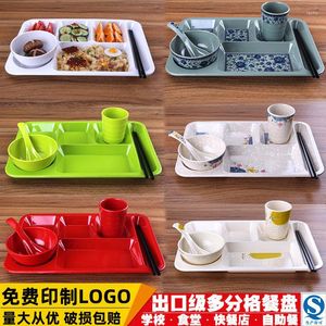 Plates Kindergarten Meal Plate Melamine Fast Six-Compartment Canteen School Commercial Color Plastic Drop Resistant Multi