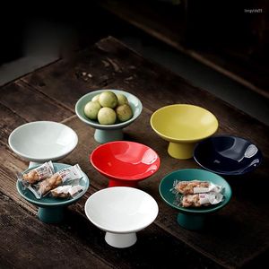 Plates Ceramic Plate Round Tall Feet Fruit Dish Decorative Afternoon Tea Refreshment Tray Dried Snack Dessert Bowl