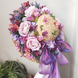 Chapéus de aba larga Flores Sunshat Mulheres elegantes românticos Românticos Handmade