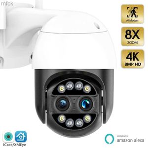 Telecamere di bordo 4K 8MP Telecamera di sicurezza binoculare WiFi esterno PTZ Dual Lens 4MP HD Telecamera di sorveglianza CCTV IP AI Tracking P2P IP66 ICsee Alexa