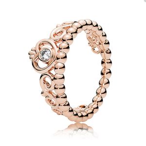 Rose Gold Princess Tiara Pierścień koronny dla Pandora Crystal Diamond Party Party Bejdera Pierścienia Pierścienia dla kobiet Sióstr Prezent 925 Srebrny pierścień z oryginalnym pudełkiem