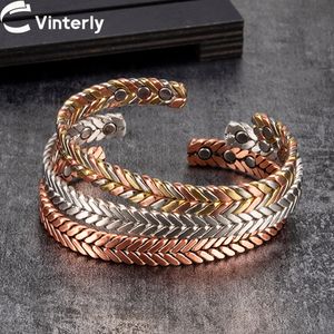 Charm Bracelets Twisted Copper Magnetic Bracelet Arthritis Energy Rose Bangles Benefits Adjustable Cuff Soft Jewelry for Women 230511