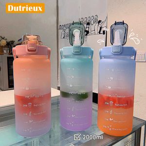 New 2 Liters Water Bottle Motivational Drinking Bottle Sports Water Bottle with Time Marker Stickers Portable Reusable Water Cups