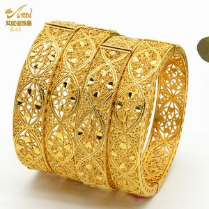 Dubai Gold Color Bangles for Women Gold Plated Indian African Hard Armband Charm Wedding Etiopian Arabic Hand Jewelry Luxury