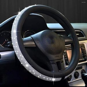 Steering Wheel Covers JEYODA Cover Bling Crystal Rhinestones Diamond Universal Fit 15 Inch Anti-Slip Leather Protector