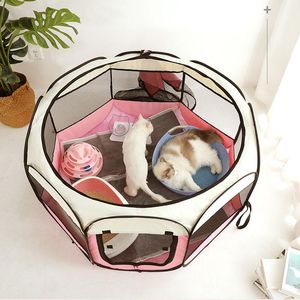 Mats Portable Folding Pet Tent Octagonal Cage för kattleveransrum inomhus Playpen Puppy Kennel Foldbar staket utomhus stora hundar hus