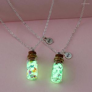 Pendant Necklaces 2Pcs/set Butterfly Heart Star Luminous Sequins Bottle BFF Of 2 Friends For Girls Friendship Jewelry Gifts