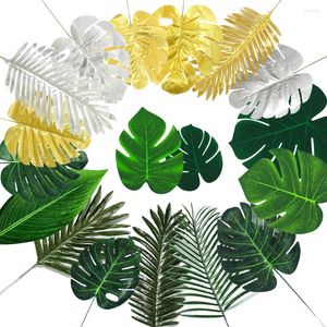 Dekorativa blommor konstgjorda tropiska palmblad Hawaiian Luau Party Jungle Safari Theme Decor Summer Wedding Birthday Home Table