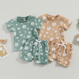 Kläder sätter fokusnorm 0-3y småbarn baby pojkar flickor kläder 2st solros trycka kort ärm pullover t-shirt med shorts