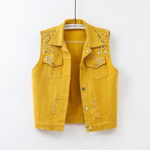 Kvinnors västar kvinnor denim väst hösten vinter solid casual ärmlösa jackor korta jeanrock streetwear kvinnlig cowboy waistcoat chaleco mujer 230511