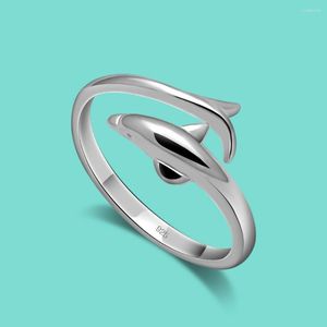 Cluster Rings Fashion Women's 925 Sterling Silver Ring Minimalist Dolphin Solid Open Girl's Charm Jewelry Gift